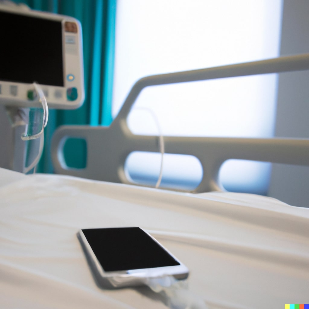mobile phone on a hospital bed
